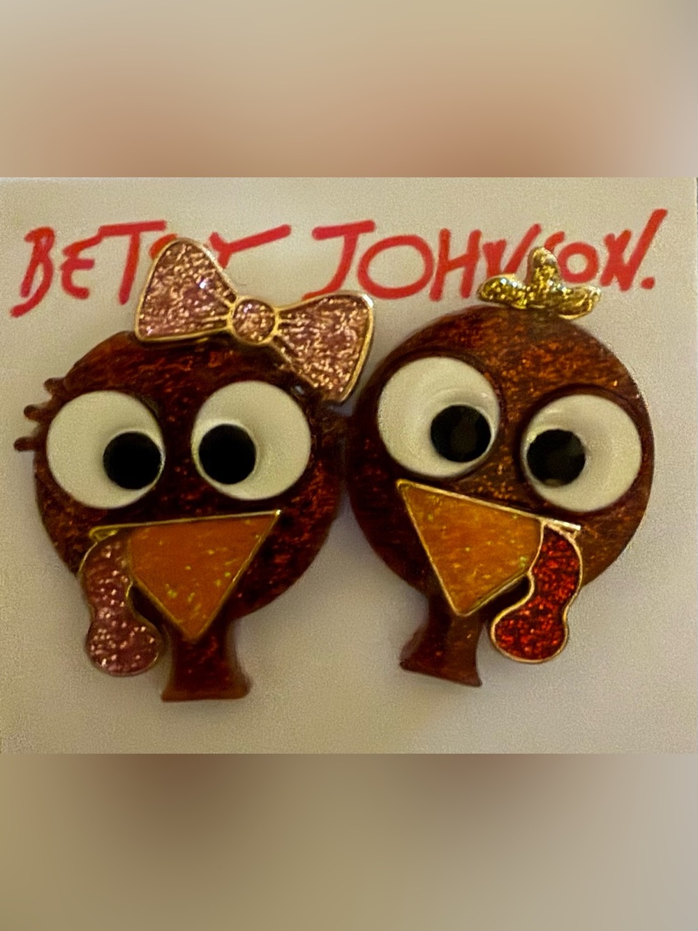Betsey Johnson Glitter Thanksgiving Turkey Earrings